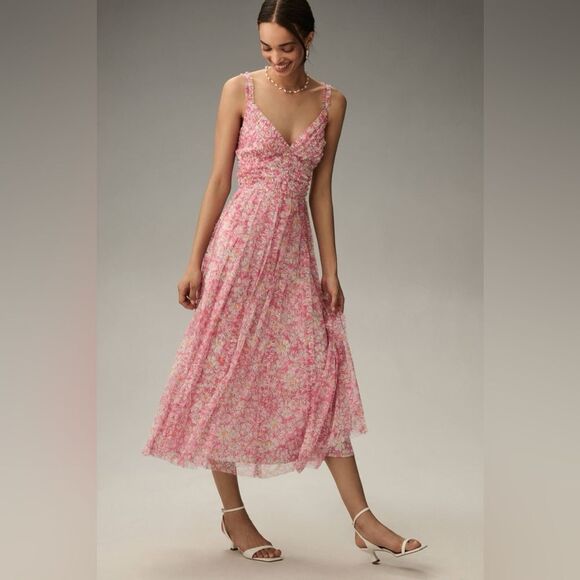 NWT $498 Anthropologie Mac Duggal Sleeveless V-Neck Mesh Midi Dress - Picture 5 of 12